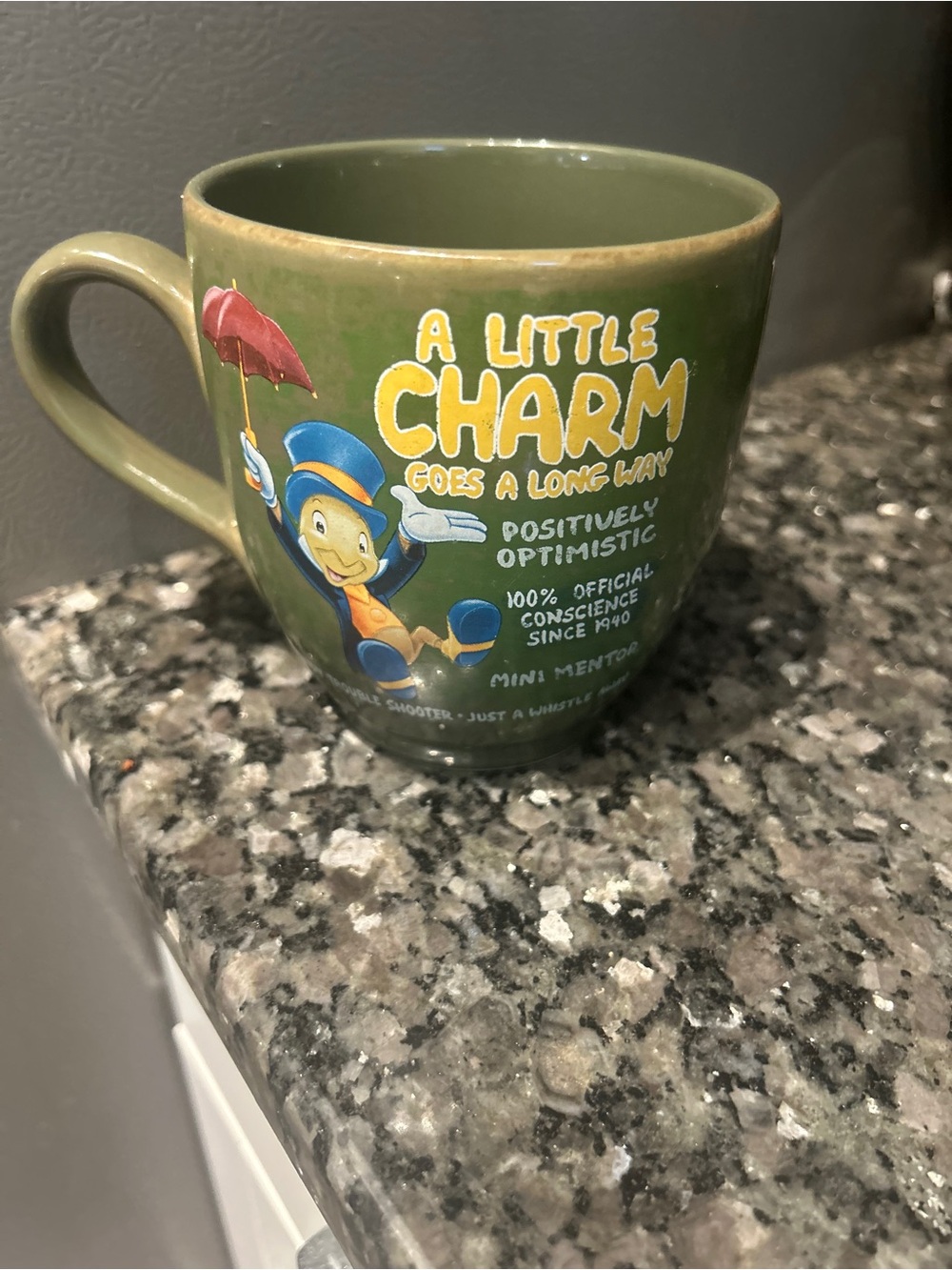Disney Green 'A Little Charm' Jiminy Cricket Ceramic Mug